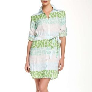 Roll tab linen shirt dress